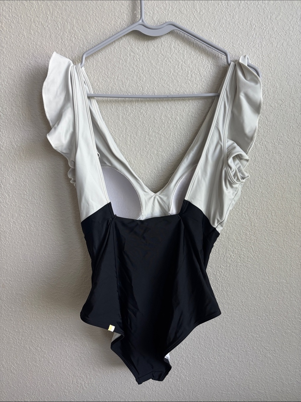 summersalt Two-Tone Ruffle Shoulder One-Piece Swimsuit in Cream and Black - Picture 4 of 5